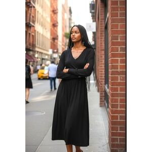 (J-270)Cuddl Duds Wrap Maxi Dress XS Black Long Sleeve Soft Stretch NWT QVC
